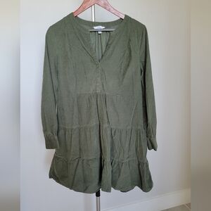 Olive Green Long-Sleeve Corduroy Dress